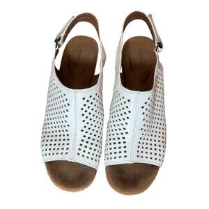 Rockport Womens White Bria Perf Leather Slingback Wedge Sandals Size 9M